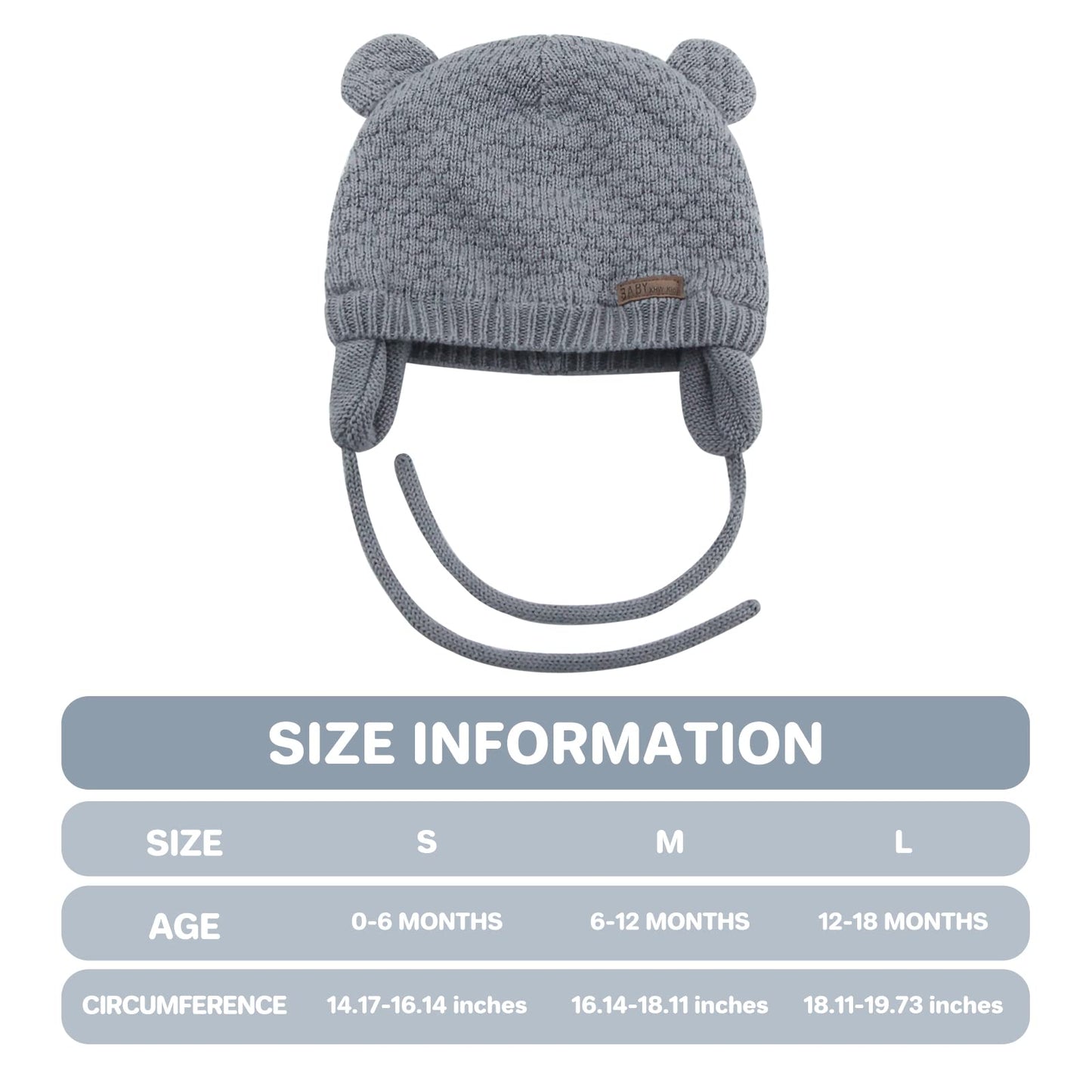 Duoyeree Kids Baby Hat Soft Warm Cable Knit Beanie Toddler Girl Fall Winter Hats(Dark Grey,0-6 Months)