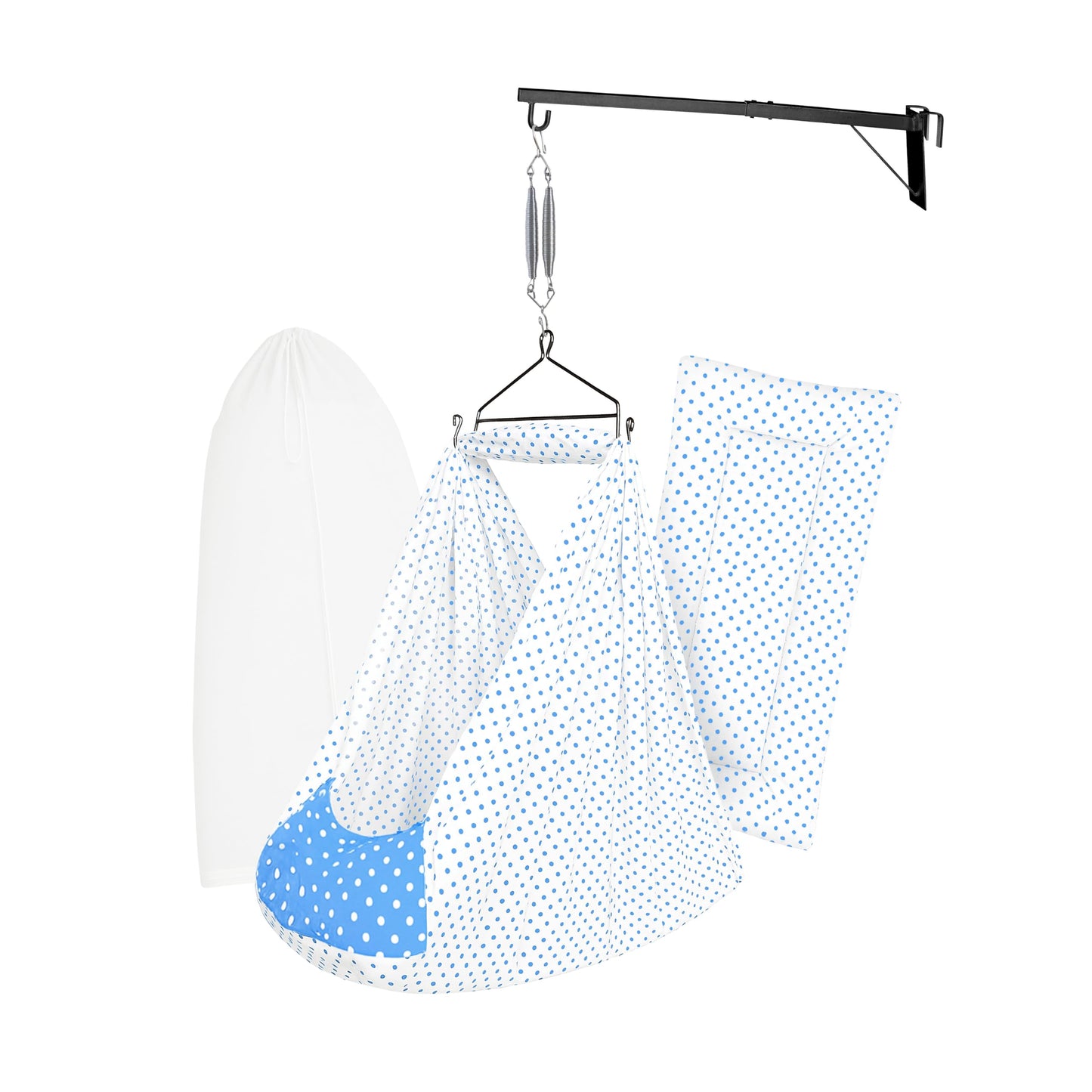 Beetot Baby Set | Pure Cotton Cloth, Removal Pad, Mosquito Net, Spring, Triangle And Window Hanger | Fs (Light Blue, Dot Design
