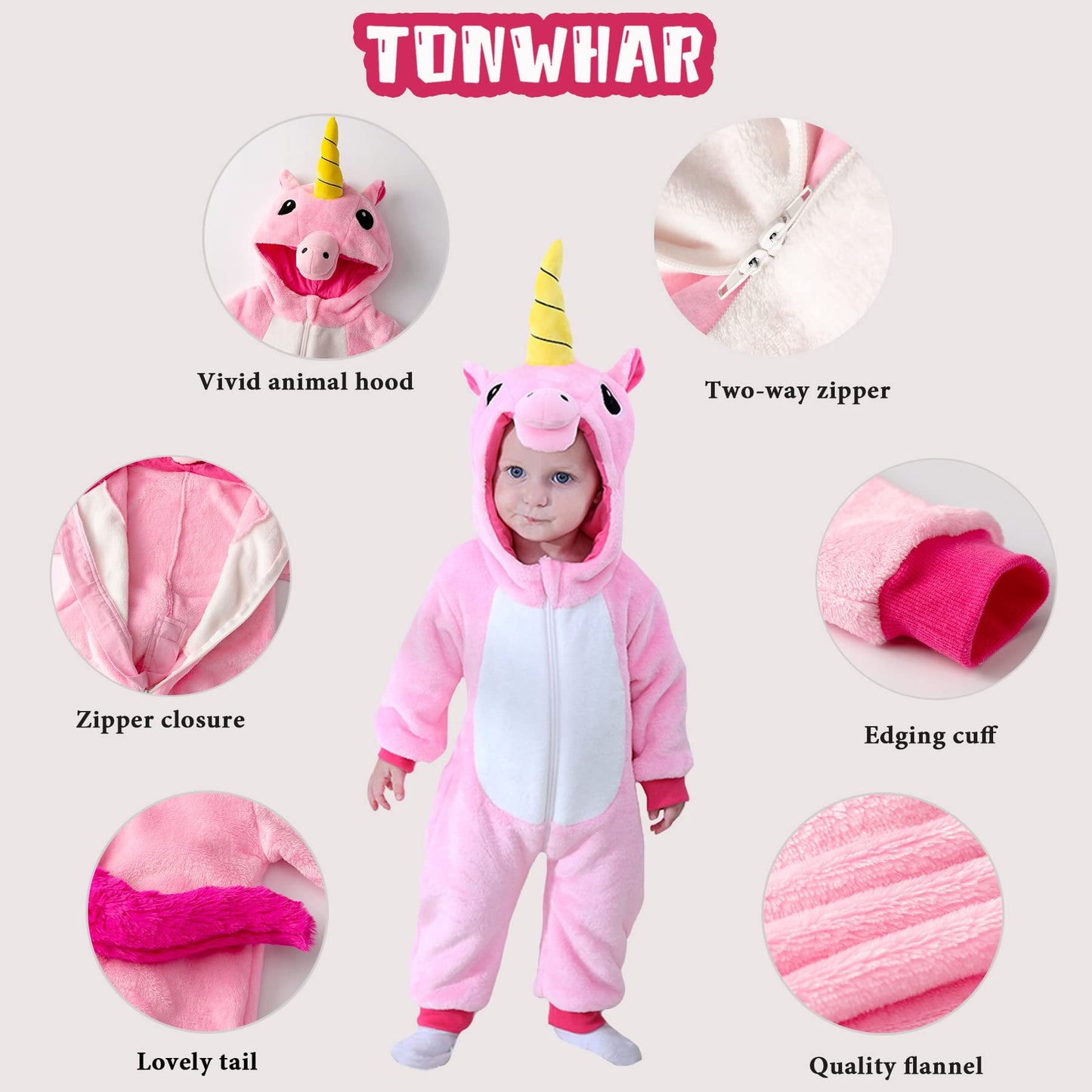 Tonwhar Infant And Toddler Halloween Cosplay Costume Kids' Animal Outfit Snowsuit(1-3 Months,Pink Unicorn)