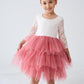 2Bunnies Girl Peony Lace Back A-Line Tiered Tutu Tulle Flower Girl Dress (Dusty Rose Sleeve Short, 6M)