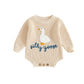 Baby Girl Boy Fall Winter Outfit Long Sleeve Silly Goose Embroidery Knit Sweater Bubble Romper Newborn Clothes (Ivory, 12-18 Mon
