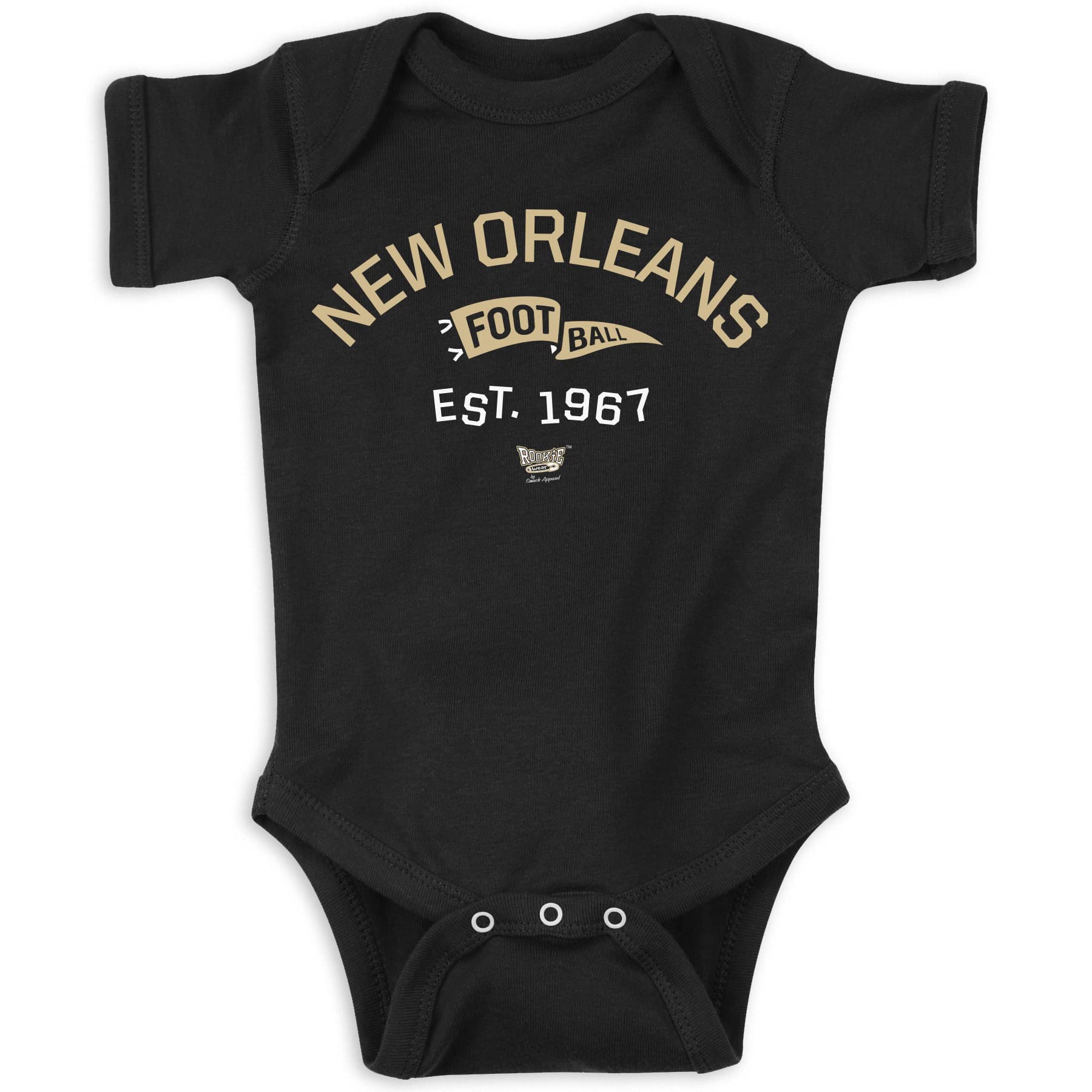 Retro Pennant Baby Apparel For New Orleans Football Fans (Nb-7T) (Black Onesie, 12 Months)