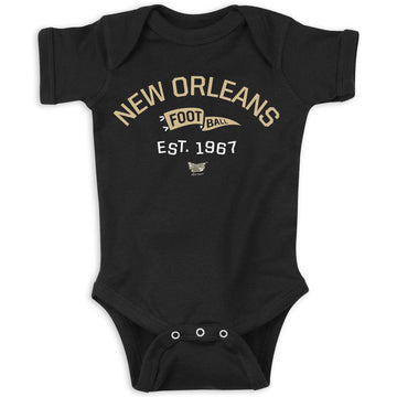 Retro Pennant Baby Apparel For New Orleans Football Fans (Nb-7T) (Black Onesie, 12 Months)