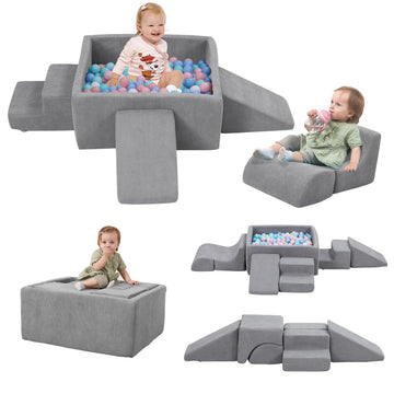 Baby Climbing Blocks With Ball Pit,6Pcs Foam Climbing Toys For Toddlers 1-3 Inside,Soft Crawl & Climb Activity Play Set Indoor,M