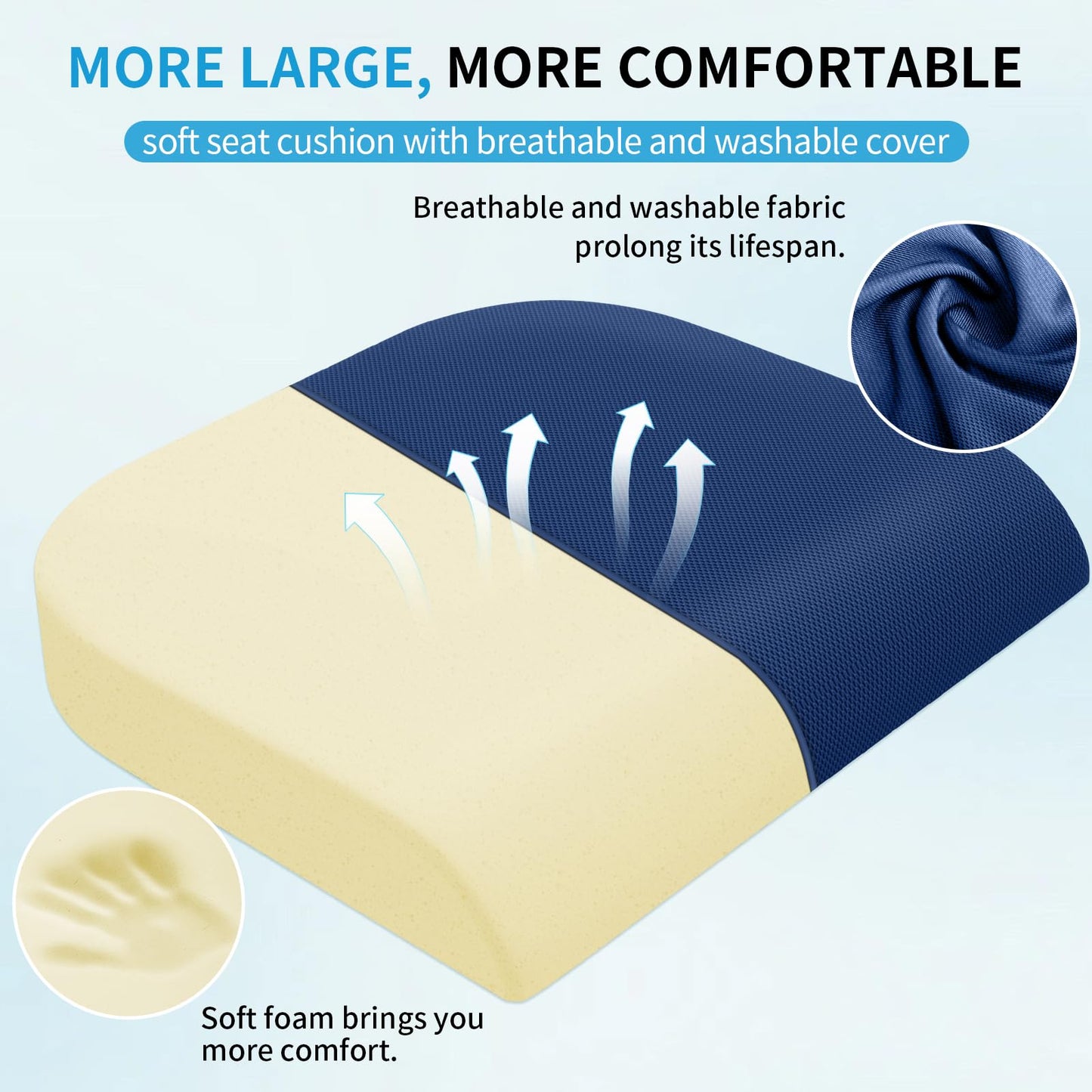 Tranquilrelax Large Seat Cushion, Memory Foam Cushion For Long Sitting Hours On Office Chair, Home & Car, Non-Slip Chair Pad For