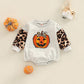 Lamuusaa Newborn Baby Girl Boy Halloween Outfits Long Sleeve Pumpkin Romper Sweatshirt Oversized Sweater Fall Tops