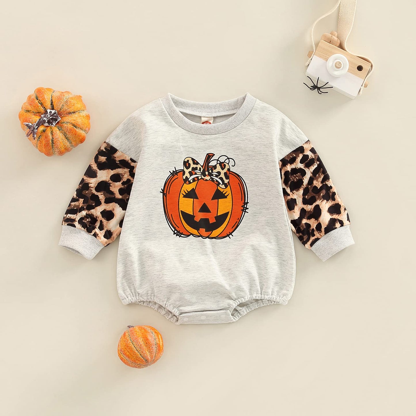 Lamuusaa Newborn Baby Girl Boy Halloween Outfits Long Sleeve Pumpkin Romper Sweatshirt Oversized Sweater Fall Tops