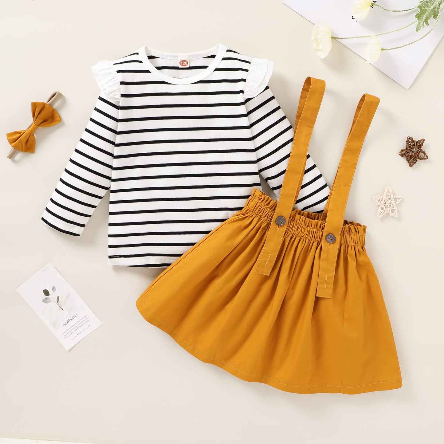 Younger Star Toddler Baby Girl Fall Outfits Long Sleeve T-Shirt Top Suspender Skirt Overalls Toddler Girls Clothing Sets(2-3T,Ye