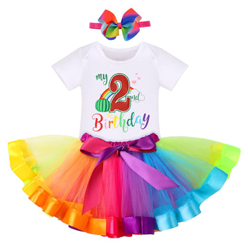 Ibtom Castle Kids Watermelon 2Nd Birthday One Melon Tutu Rainbow Cake Smash Skirt Set With Princess Romper/Headband For Baby Gir