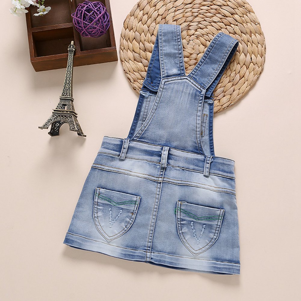 Kidscool Space Baby Denim Overalls Dress,Little Girls Jean Jumper,Light Blue,18-24 Months
