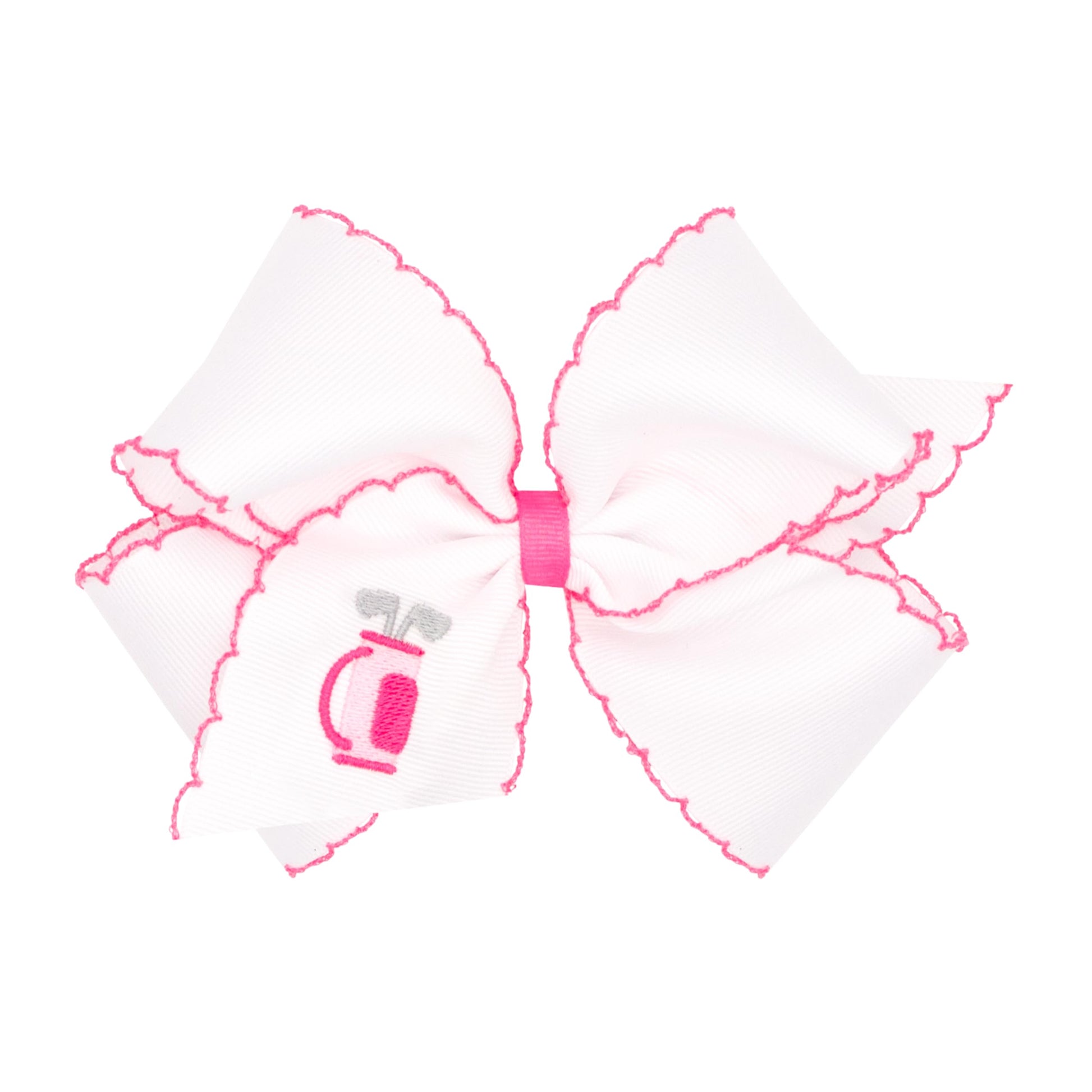 Wee Ones Girls' Grosgrain Country Club Embroidery Hair Bow with Moonstitch Edge on a WeeStay Hair Clip, Handmade, King, Golf Bag