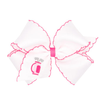 Wee Ones Girls' Grosgrain Country Club Embroidery Hair Bow with Moonstitch Edge on a WeeStay Hair Clip, Handmade, King, Golf Bag