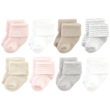 Hudson Baby Unisex Baby Cotton Rich Newborn And Terry Socks, Pink Gray Stripe, 0-6 Months