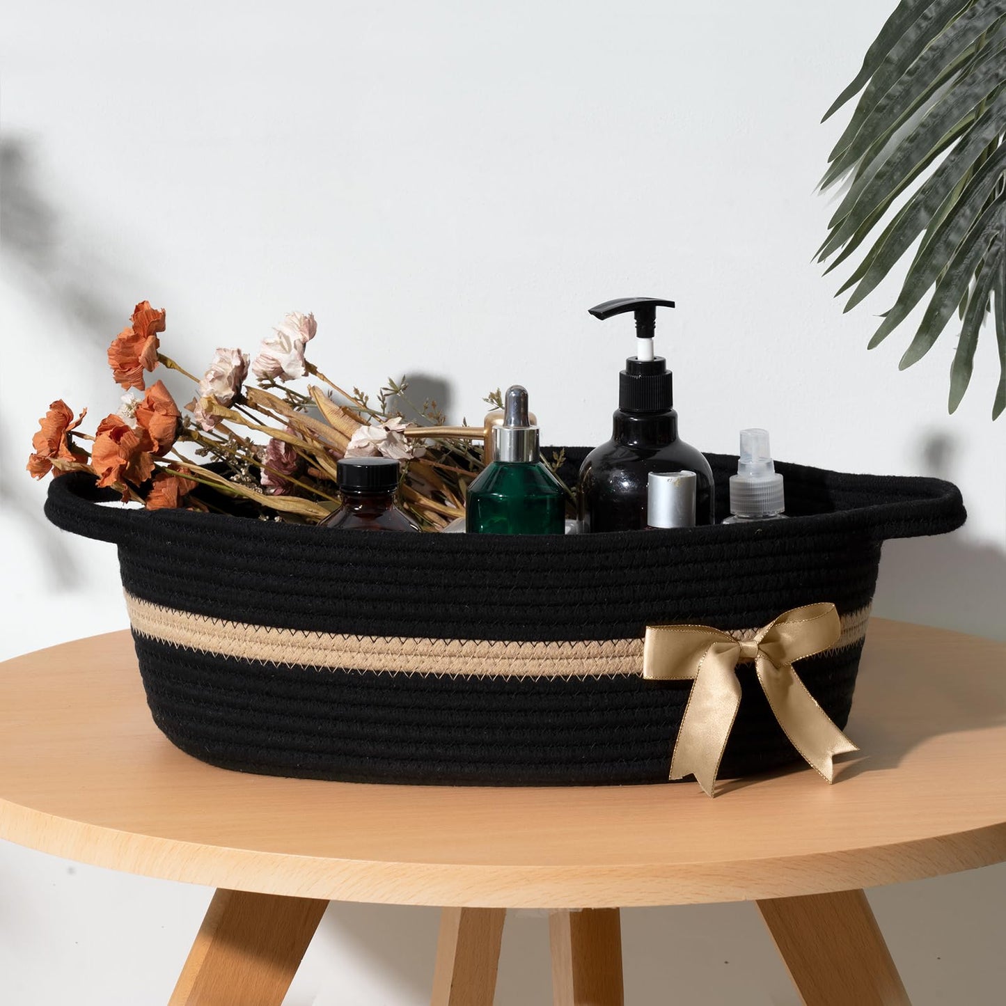 Chicvita Baby Gift Basket Small Woven Baskets For Organizing, Black Storage Basket For Toys, Towels, Diapers, Decorative Basket