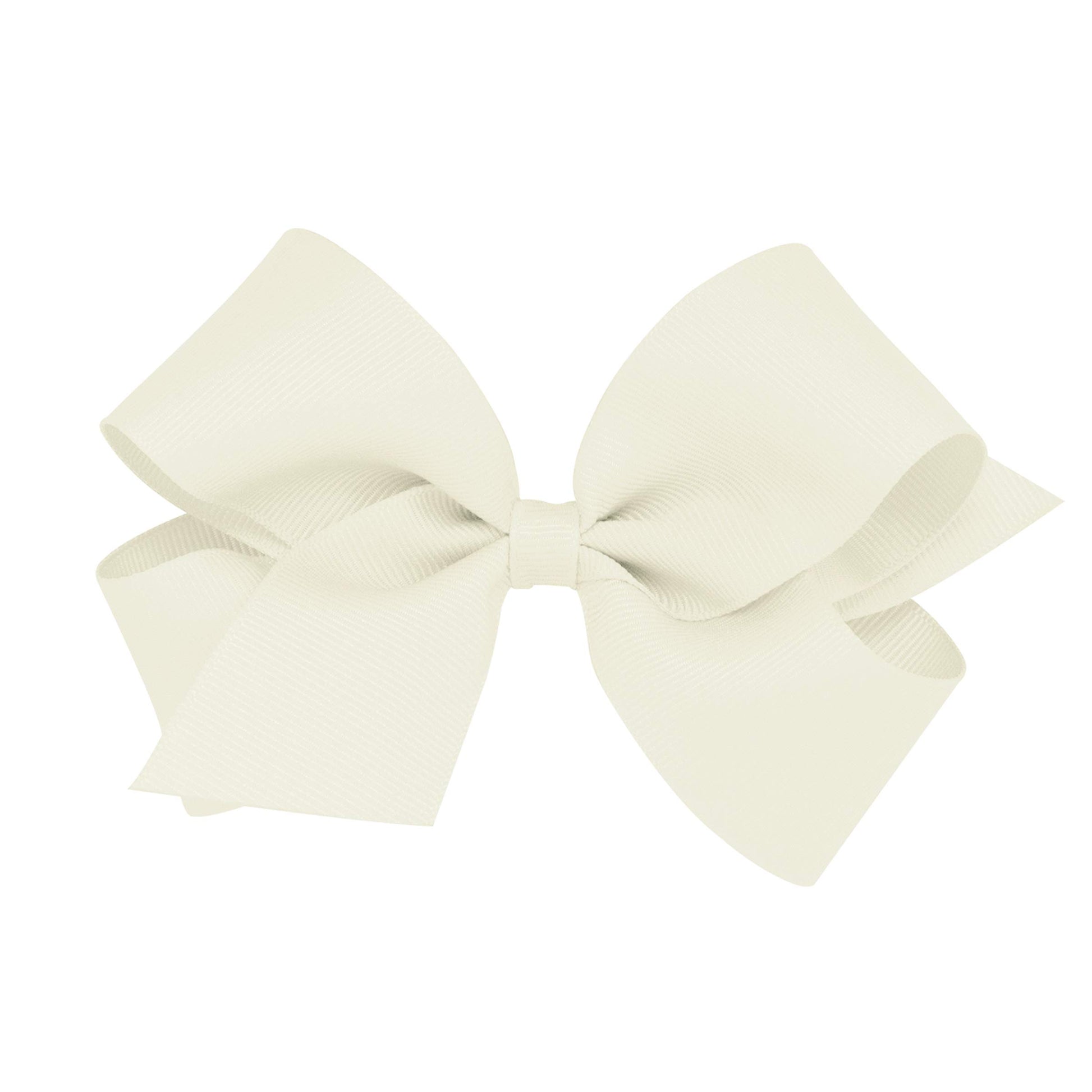 Wee Ones Girls' Classic Grosgrain Hair Bow With Plain Wrap Center On A Weestay Hair Clip, Handmade, Medium Sized Bow, Antique Wh