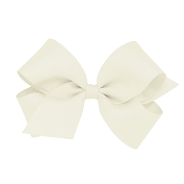 Wee Ones Girls' Classic Grosgrain Hair Bow With Plain Wrap Center On A Weestay Hair Clip, Handmade, Medium Sized Bow, Antique Wh