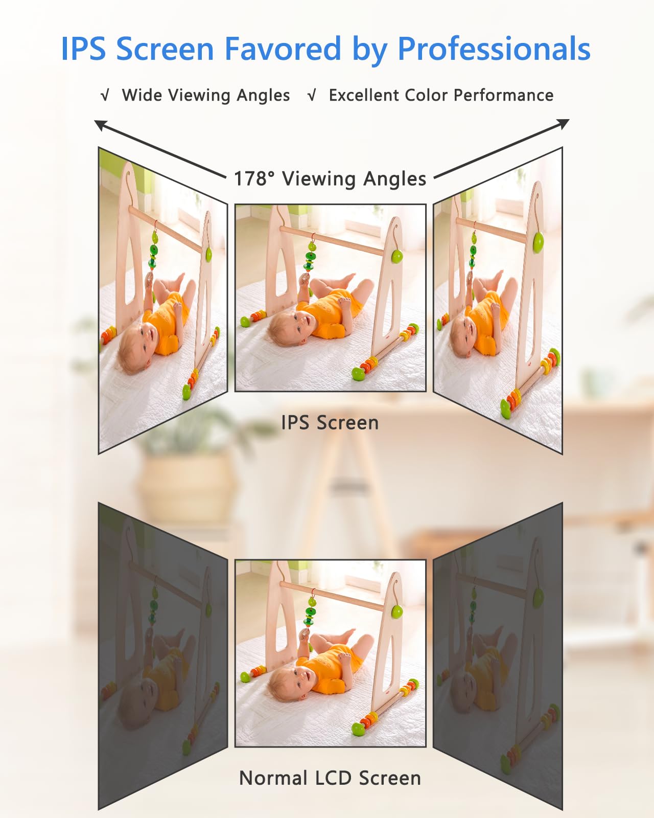 Hellobaby Monitor With Camera And Audio,4' Ips Portable Screen Video Baby Monitor With 26Hrs Battery Life No Wifi,Remote Pan-Ti