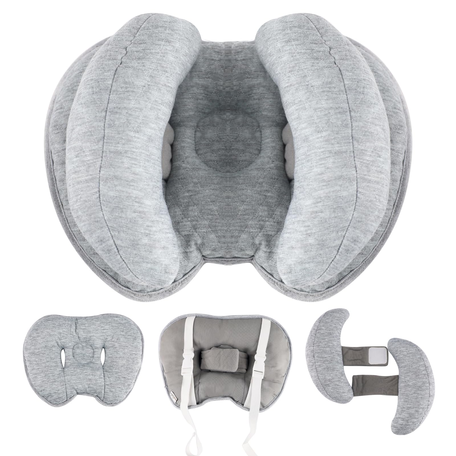 KAKIBLIN 2 in 1 Baby Head Pillow with Banana Neck Pillow for 3 Months to 1 Years Baby Travel Pillow for Stroller or Bed (Light G