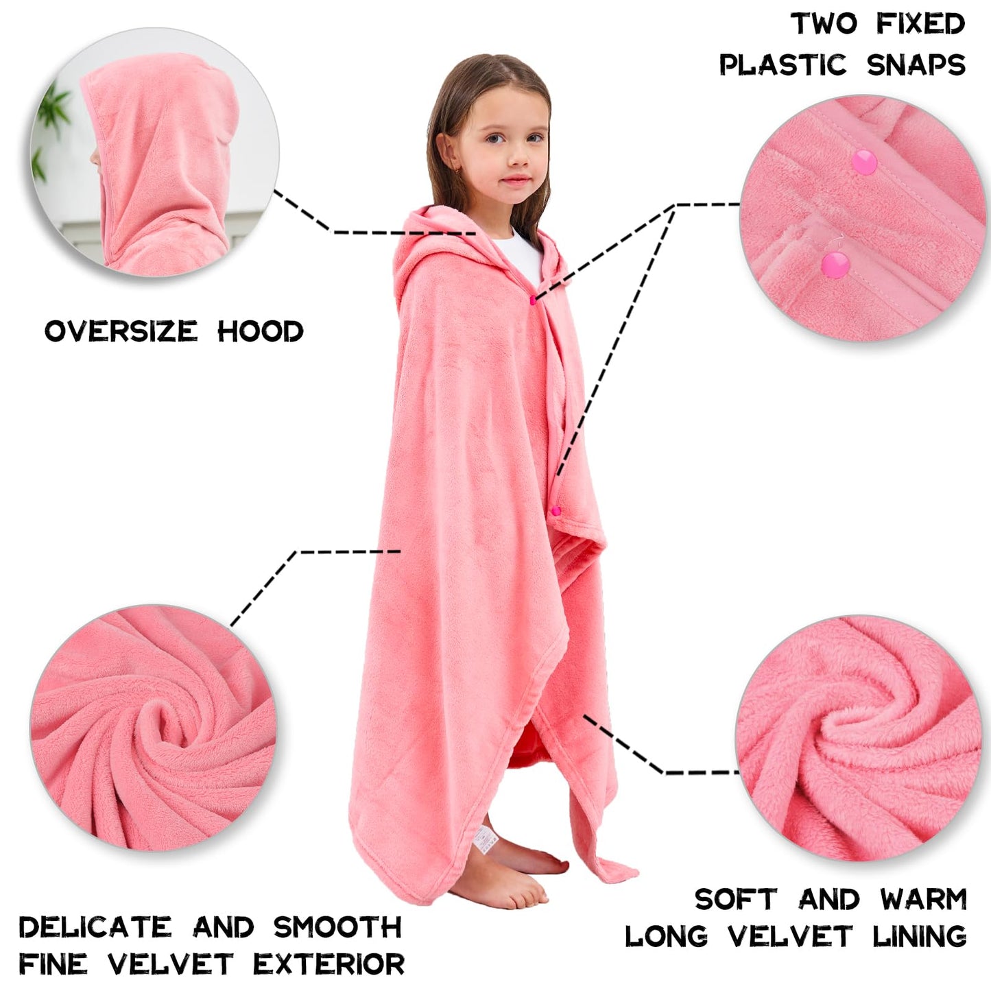 Hiturbo Kids Hooded Fleece Towel: Soft Plush Pool Beach Towel Wrap - 50'X30' Toddler Bath Blanket For Boys Girls 3-12 Years (P
