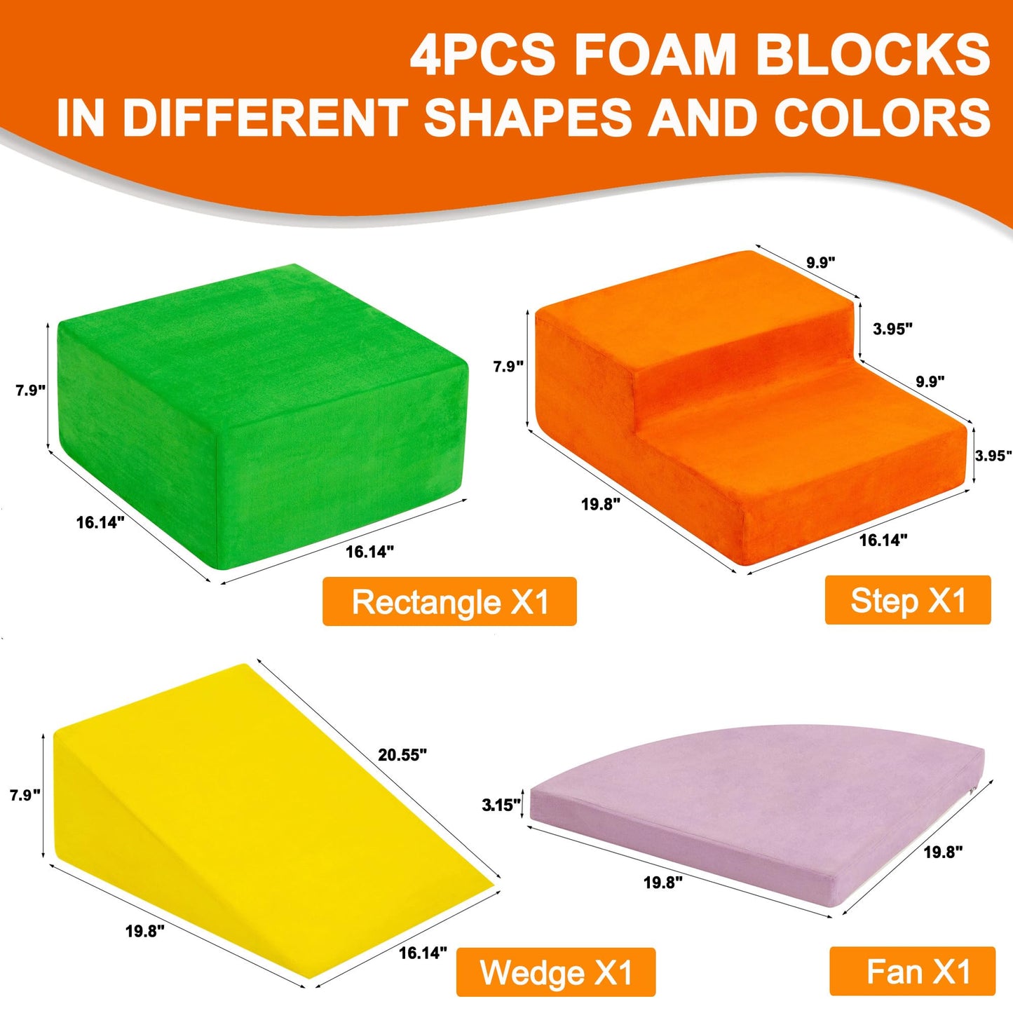 Reliancer 4Pcs Climb & Crawl Foam Block Play Set,Toddler Modular Foam Climbing Blocks,Interactive Kids Soft Building Blocks Toy