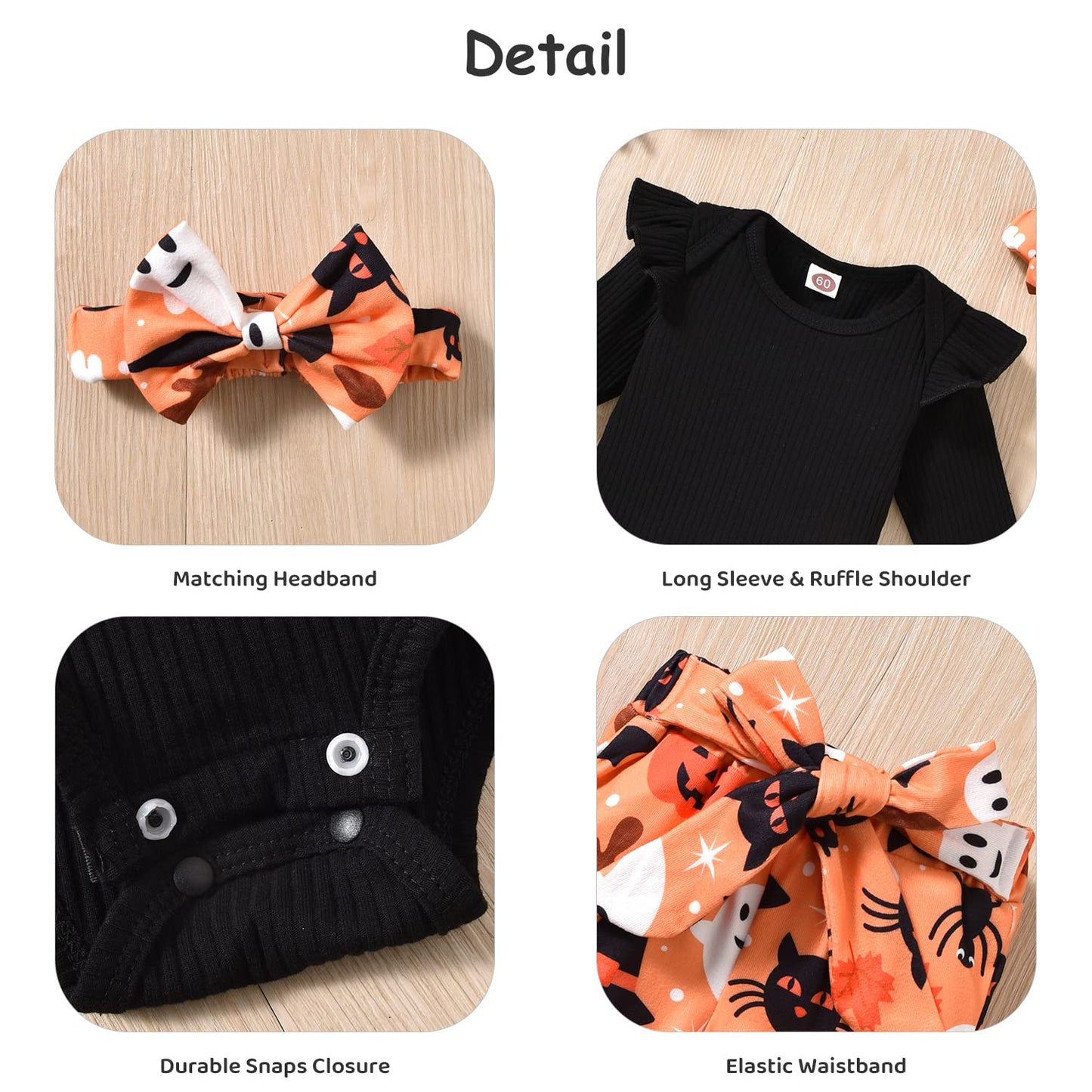Aalizzwell 6-12 Months Infant Baby Girls Halloween Clothes Ghost Outfit Black