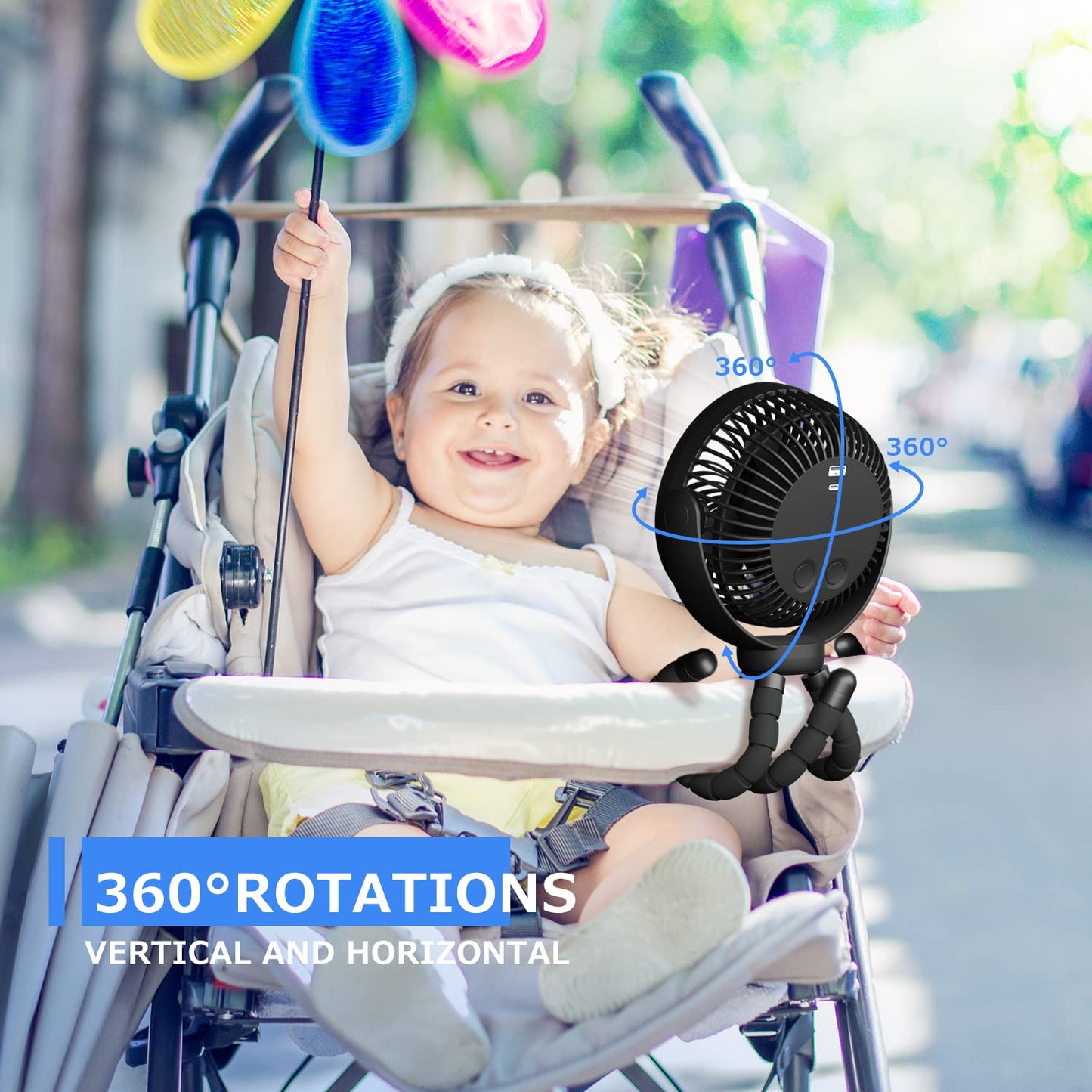 Stroller Fan - 65Hrs 12600Mah Rechargeable, Timing Car Seat, Portable Clip On Battery Operated For Baby, Peloton, Treadmill, Gol