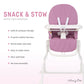 Dream On Me Snack and Stow Baby High Chair in Mauve - Easy to Fold and Store, Portable Travel Chair With Removable and Three Pos