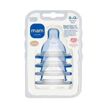 Mam Bottle Nipples Mixed Flow Pack - Slow Flow Nipple Level 1 And Medium Flow Nipple Level 2, For Newborns And Older, Skinsoft S