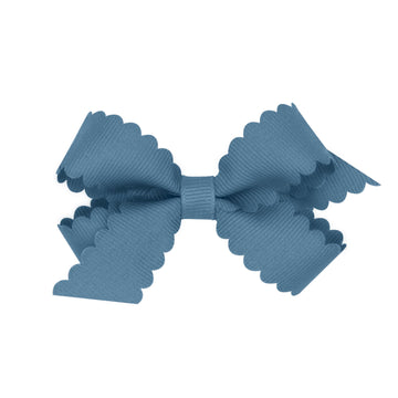 Wee Ones Girls' Classic Grosgrain Hair Bow With Scalloped Edges And Plain Wrap Center On A Weestay Hair Clip, Mini, Denim