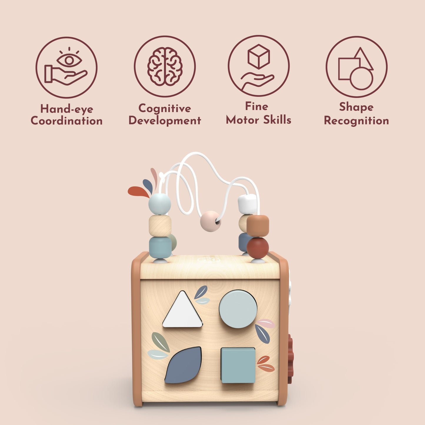 Speedy Monkey 5-in-1 Activity Cube, Educational Wooden Toy with Bead Maze, Shape Sorter, Gears, Puzzle & More, Develops Social,