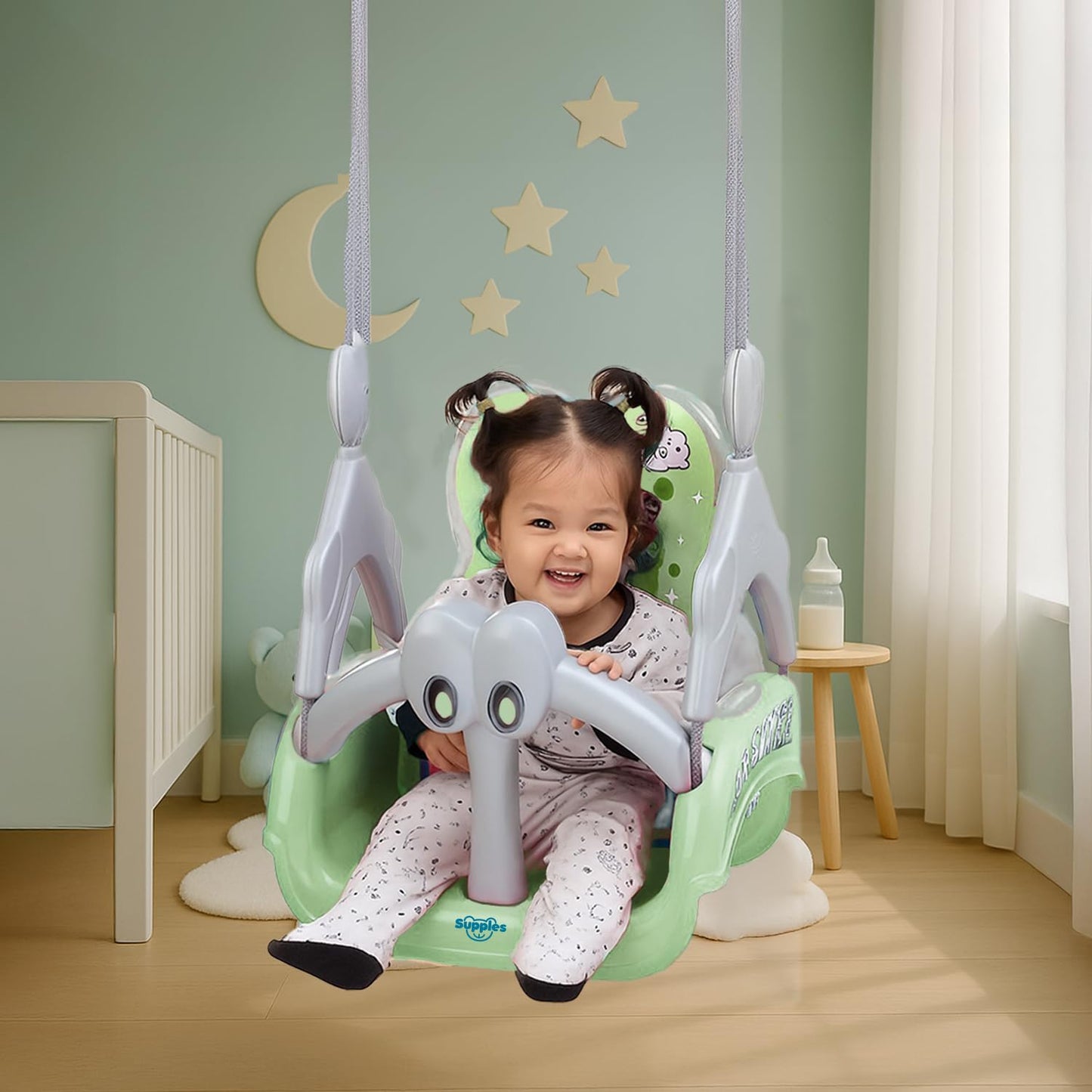 Amazon Brand  Supples Baby Swing For Kids | NonToxic Plastic | Indoor & Outdoor Use | Adjustable Design With Safety Belt | Age