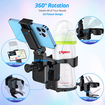 Wixgear Stroller Cup Holder With Phone Stand Holder, 2-In-1 Universal Cup Phone Holder For Stroller, Wheelchair, Walker, (With N