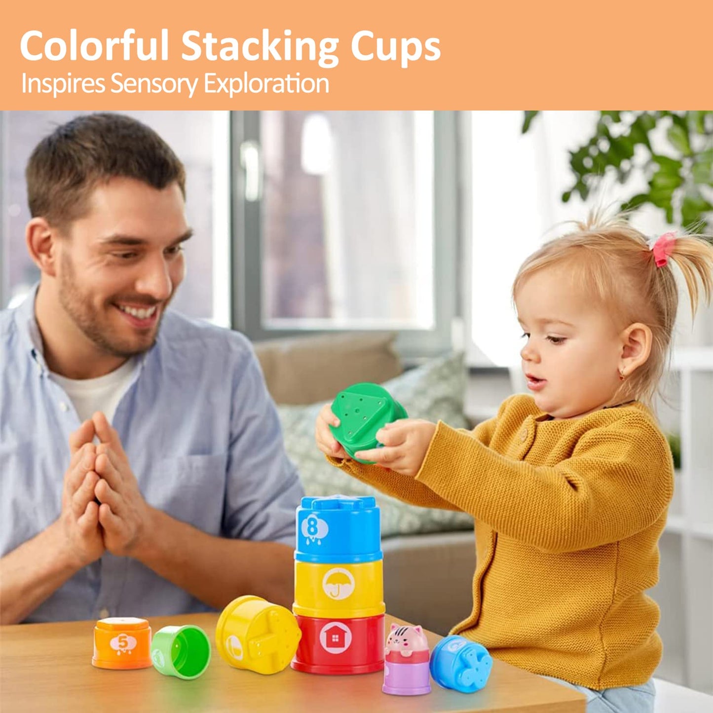 MOONTOY Stacking Cups Baby Toys 6 10 12 18 Months, Montessori Toys for 1 Year Old Toddler Learning Toys with Numbers Shapes Patt