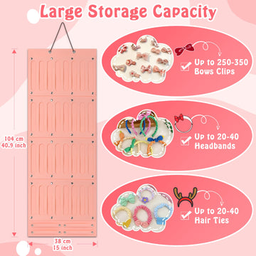 Bow Holder For Girl Hair Bows, Large Capacity Hair Bows Organizer Organized Headband Hair Ties Clip Storage Display With 40 Felt