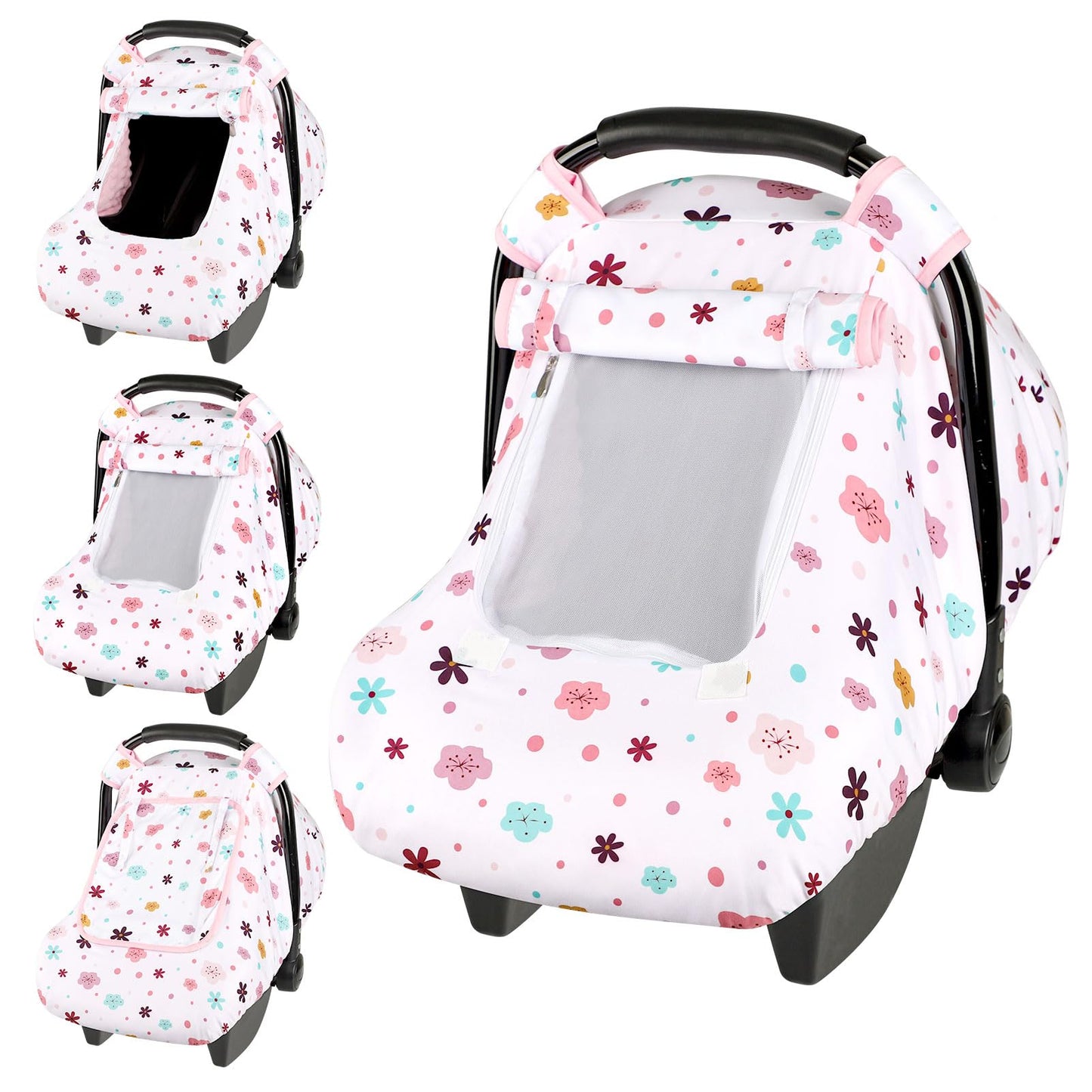 Pea Pod Car Seat Cover Baby, Infant Car Seat Canopy Covers with 2 Layers Windows of Breathable Mesh Fabric, Lightweight Polyeste