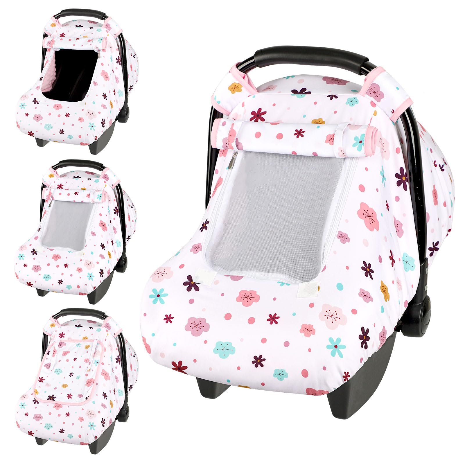 Pea Pod Car Seat Cover Baby, Infant Car Seat Canopy Covers with 2 Layers Windows of Breathable Mesh Fabric, Lightweight Polyeste