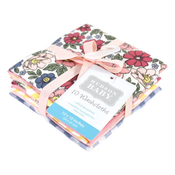 Hudson Baby Unisex Baby Flannel Cotton Washcloths, Pink Blue Pretty Floral 10 Pack, One Size