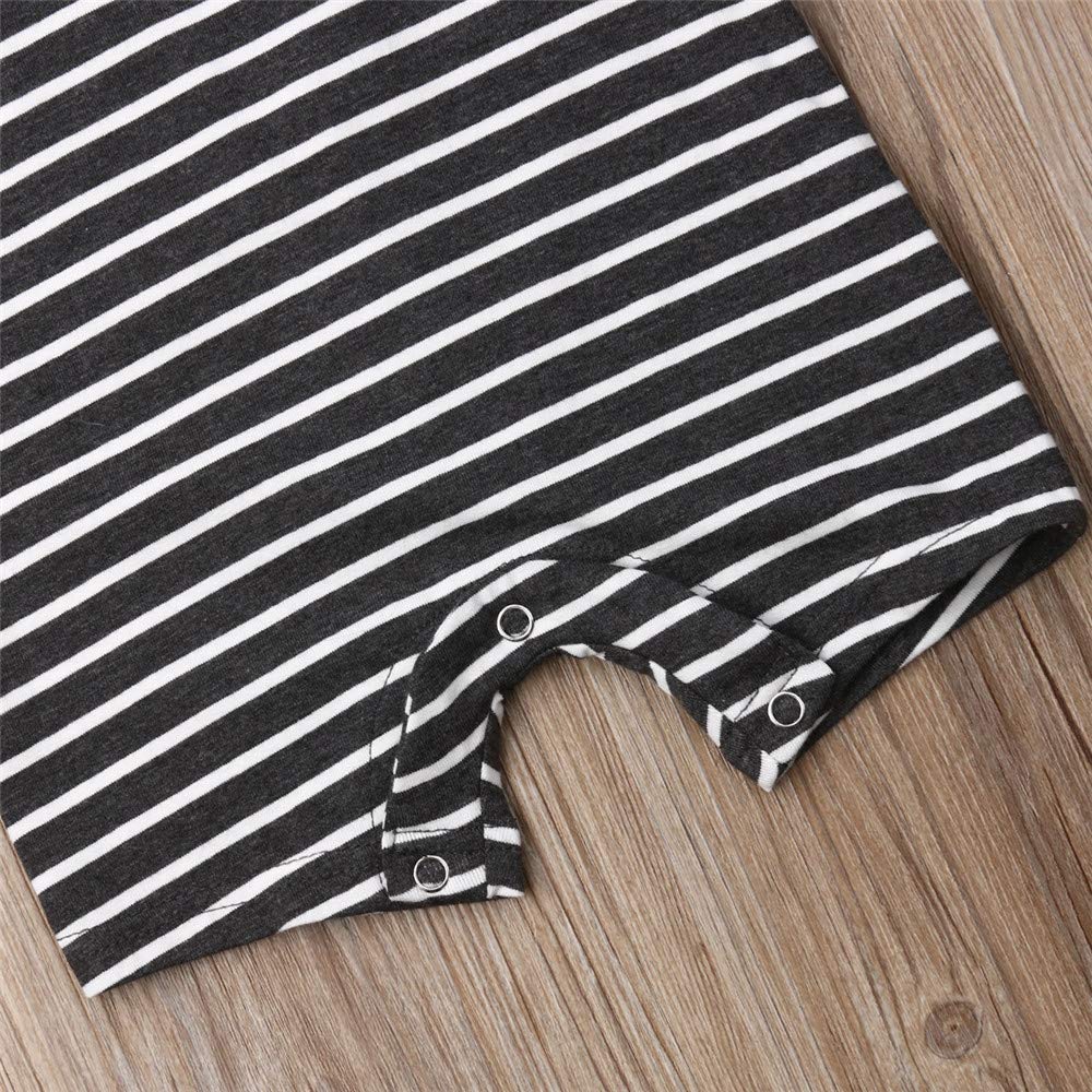 Iddolaka Newborn Summer Baby Boy Girl Romper Bodysuit Jumpsuit Playsuit One Piece Outfit Clothes (A-Gray Stripes, 6-12 Months)