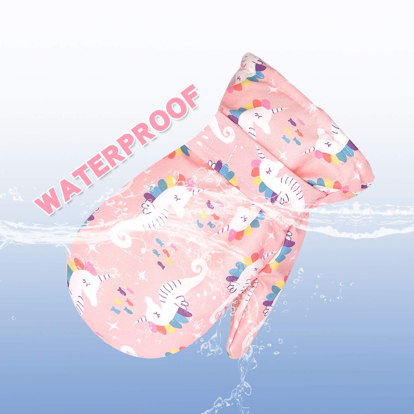 Bavst Toddler Waterproof Mittens Fleece Lined Baby Boys Girls Winter Warm Glove Kids Snow Infant Ski Mitten For 3M-5T (Pink Seah