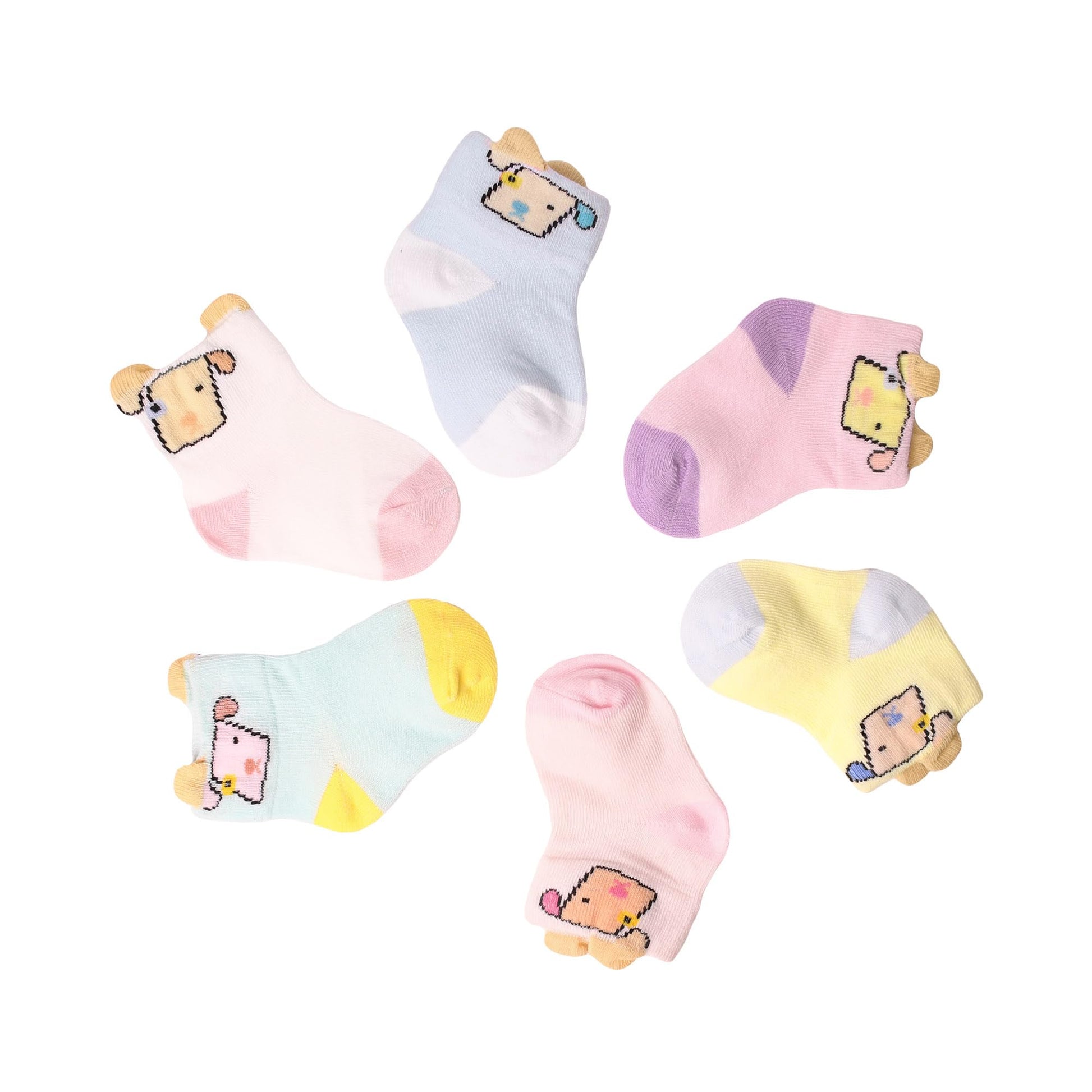 The Little Lookers Cute & Colorful Cotton Baby Ankle Length Socks Set For Baby Boys & Baby Girls (03 Months)  Multicolor (Bunn