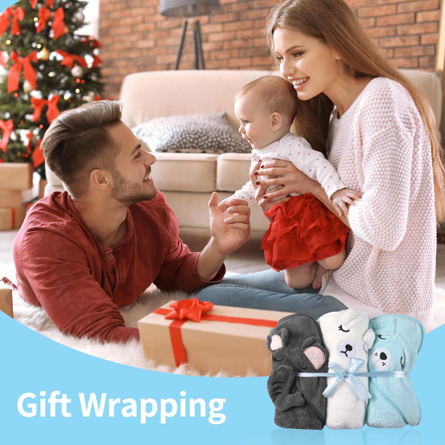 Vzznn 3 Pack Baby Towels Hooded - Ultra Soft Baby Bath Towels, Newborn Baby Essentials, Premium Absorbentand Hypoallergenic Towe
