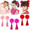 C  LLOT Baby Girls Chinese Style Hairy Furry Balls Bows Tassels Hair Clips Barrettes for Kids Festival