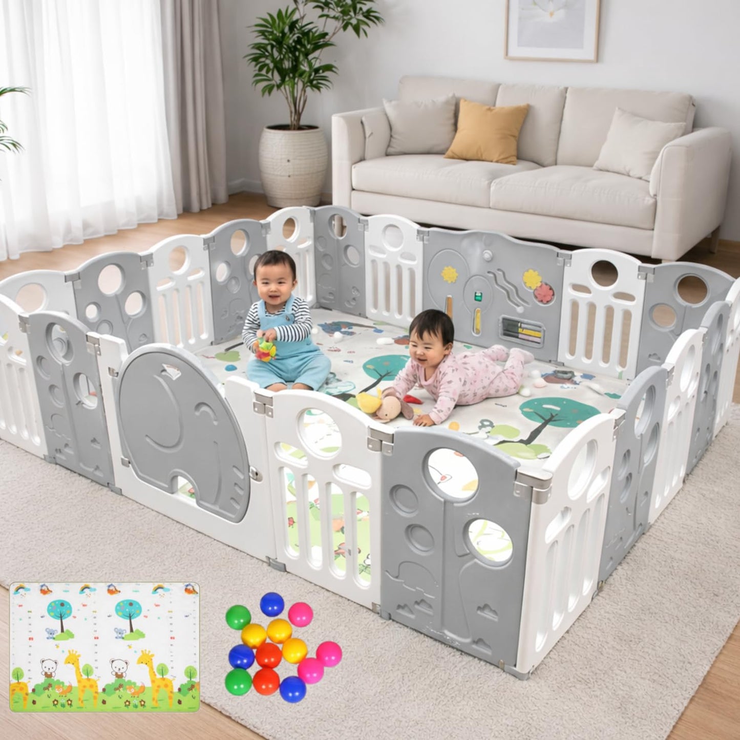 Metreno 16 Panel Playpen For Babies Upto 5 Year With Mat And Balls Foldable Baby Play Area Indoor Setup Play Yard Fence For Todd