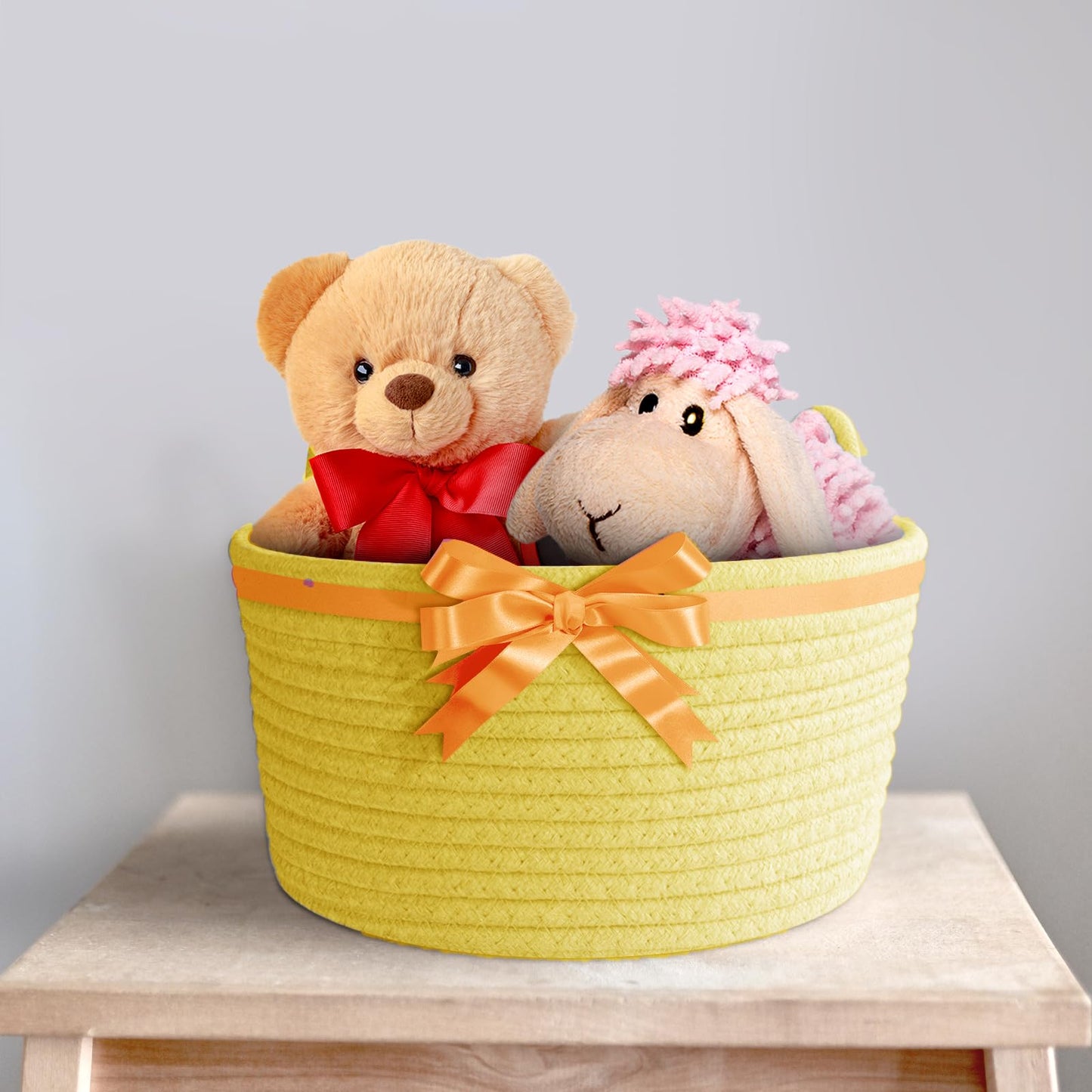 Cafshion Large Toy Basket With Cat Ears, Cute Basket Pet Toy Organizer With Handles Woven Cotton Rope Basket Decorative Basket N