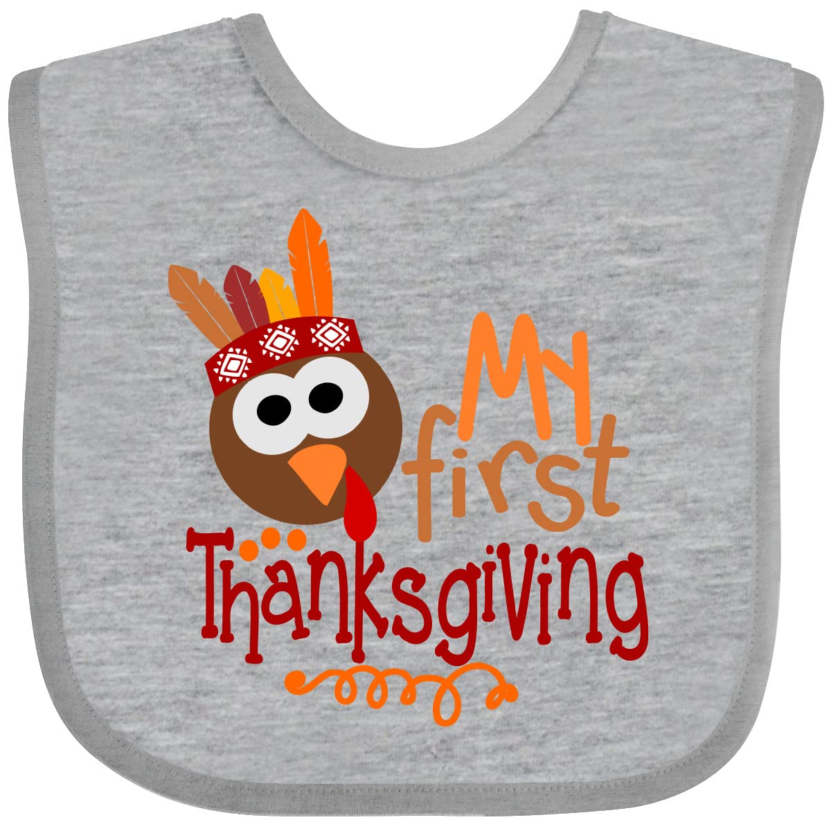 Inktastic My 1St Thanksgiving Cute Turkey With Feathers Baby Bib Heather Grey 3C6A9