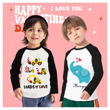 Tkria Valentine Day Toddler Boys Tractor Love Heart Shirts Tops Excavator Raglan Long Sleeve Kids Vday Holiday Clothes 5T