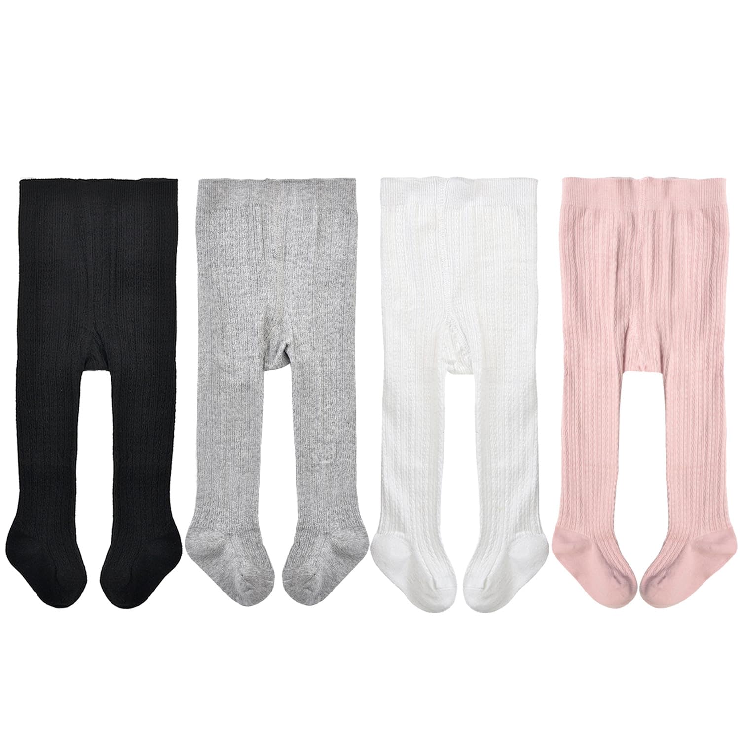EPEIUS Baby Girls Tights Cable Knit Leggings Stockings Cotton Pantyhose Newborn Girl Tights 4 Pack,0-3 Months,Black White Light 