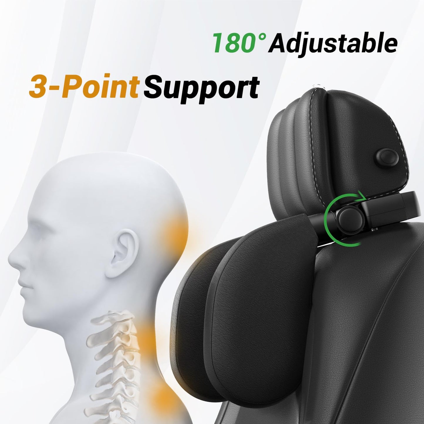 Zorunowa Car Headrest Pillow,Thickened Memory Foam Road Pal Headrest,Neck Support Pillow,180 Adjustable Car Headrest,Travel Car