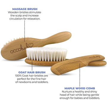 Occobaby Wooden Baby Hairbrush Set For Newborns & Toddlers - Baby Comb For Cradle Cap - Baby Comb And Brush Set For Baby Groomin
