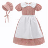 Ltakk Prairie Dresses Girls Pioneer Colonial Costume Girl Pilgrim Dress With Apron And Bonnet, Red Plaid Floral, Medium, Age Ove